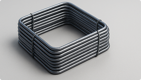 Square steel rebar stirrups for reinforced concrete columns and beam construction